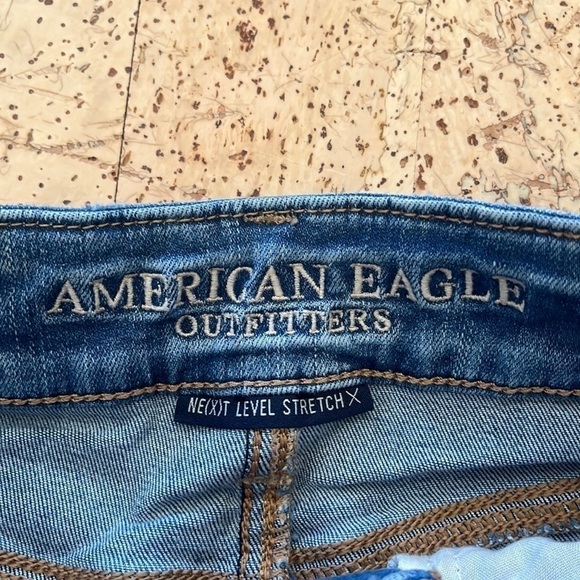 American Eagle Outfitters Next Level Stretch Blue Distressed Jean Midi Shorts - Picture 9 of 12